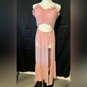 Pretty Asymmetrical Pink Dance Dress with Floral Accents